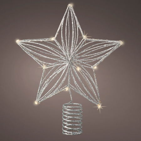 Kerstboom ster piek/topper met LED verlichting warm wit 25 cm met 12 lampjes