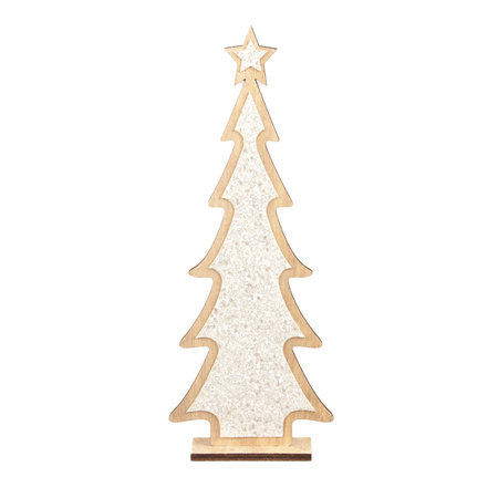 Wooden christmas tree glitter white statues 35,5 cm