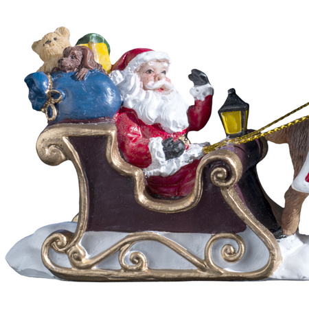 Kerstdorp figuurtje/kerstbeeldje - kerstman in slee - 14,5 cm