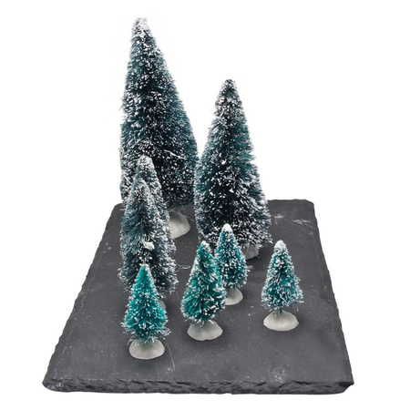 Kerstdorp onderdelen miniatuur set van 16x mini boompjes