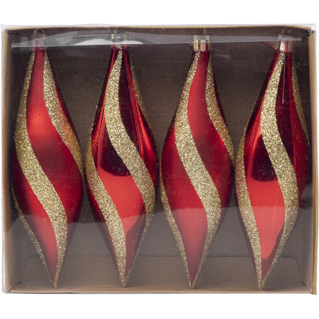 Kersthangers - druppels - 4x stuks - kunststof -  rood/goud -15 cm