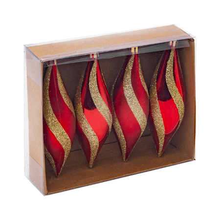 Kersthangers - druppels - 4x stuks - kunststof -  rood/goud -15 cm