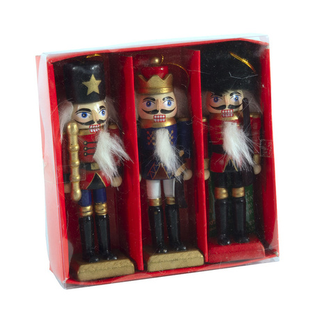 Kersthangers notenkrakers - 3x stuks - hout - 12,5 cm - poppetjes/soldaten