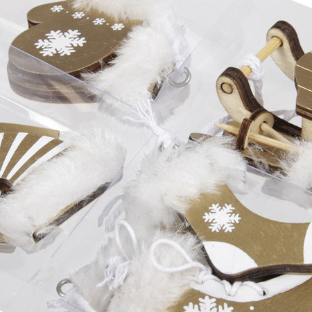 Kersthangers wintersport thema - 6x stuks - goud - hout - 5,5 cm