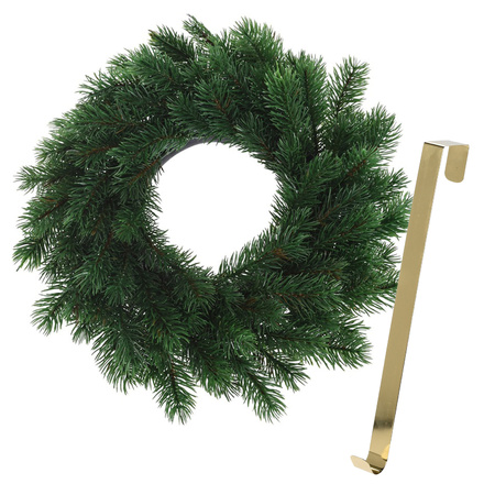 Christmas wreath 35 cm - green - with gold hanger