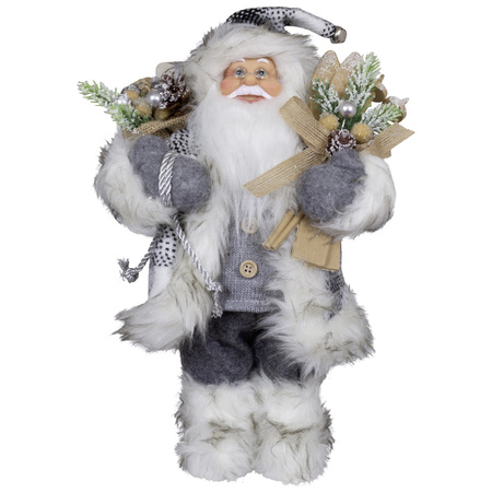 Kerstman pop - H30 cm - grijs - staand - kerst beeld -decoratie figuur