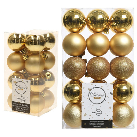 Kerstversiering kunststof kerstballen goud 4-6 cm pakket van 46x stuks