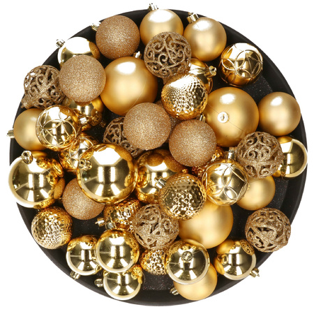 Kerstversiering kunststof kerstballen goud 6-8-10 cm pakket van 36x stuks