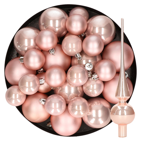 Christmas decorations baubles with topper 6-8-10 cm set lightpink 45x pieces