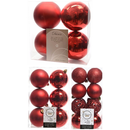 Kerstversiering kunststof kerstballen rood 6-8-10 cm pakket van 36x stuks