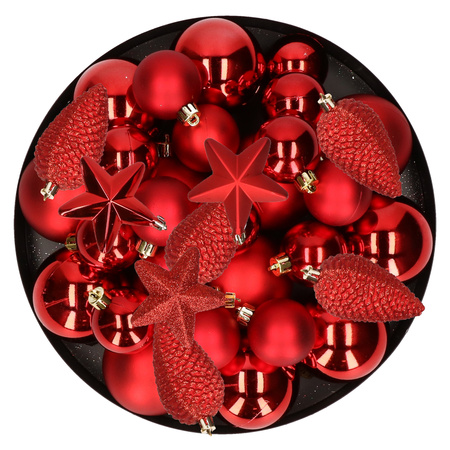 Christmas decorations baubles 6-8-10 cm set red 68x pieces
