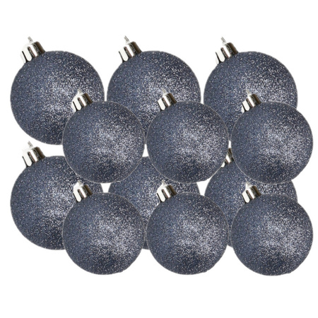 Kerstversiering set glitter kerstballen donkerblauw 6 - 8 cm - pakket van 30x stuks