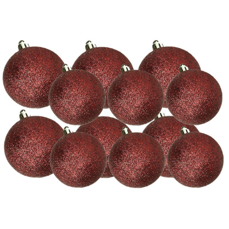 Kerstversiering set glitter kerstballen donkerrood 6 - 8 cm - pakket van 30x stuks