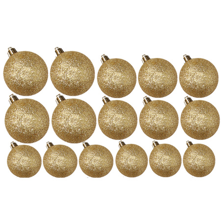 Kerstversiering set glitter kerstballen goud 6 - 8 - 10 cm - pakket van 34x stuks