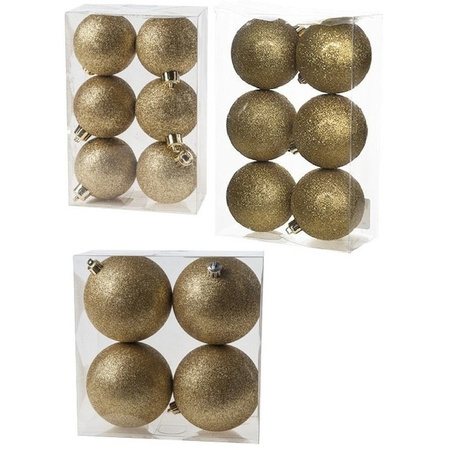 Christmas glitter baubles set gold 6 - 8 - 10 cm - package 34x pieces