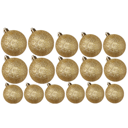 Christmas glitter baubles set gold 6 - 8 - 10 cm - package 50x pieces