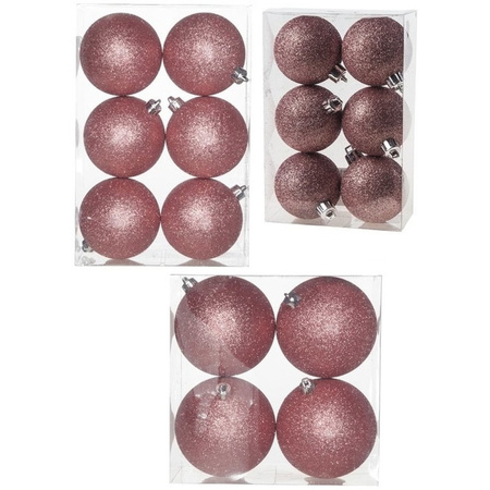 Kerstversiering set glitter kerstballen roze 6 - 8 -10 cm - pakket van 50x stuks