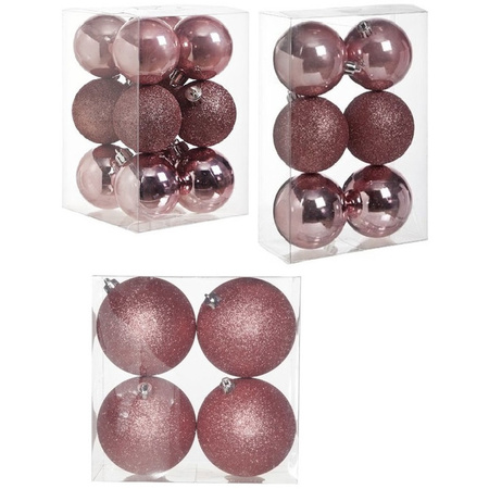 Christmas baubles set pink 6 - 8 - 10 cm - package 40x pieces