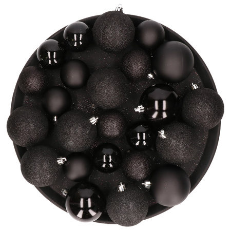 Kerstversiering set kerstballen zwart 6 - 8 - 10 cm - pakket van 56x stuks