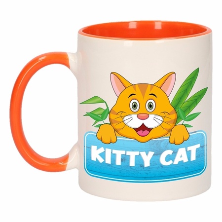 Kinder katten mok / beker Kitty Cat oranje / wit 300 ml