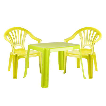 Kinderstoelen 2x met tafeltje set - buiten/binnen - groen - kunststof