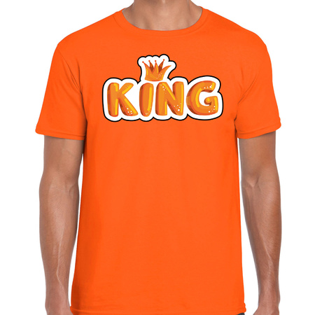 King in cartoon letters t-shirt oranje voor heren - Koningsdag shirts