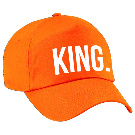 King pet / cap oranje met witte bedrukking voor heren