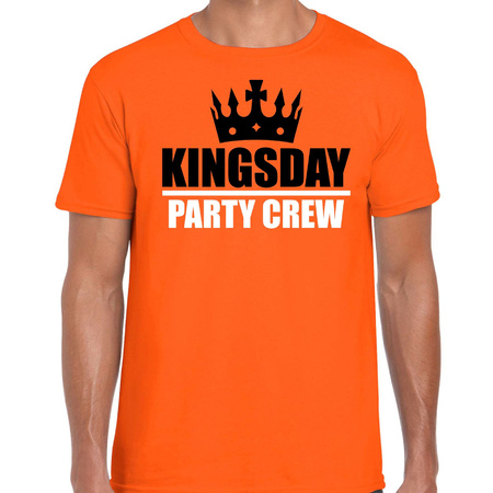 Kingsday party crew t-shirt oranje voor heren - Koningsdag shirts