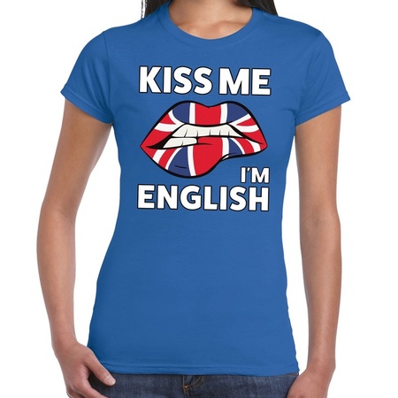 Kiss me I am English t-shirt blauw dames