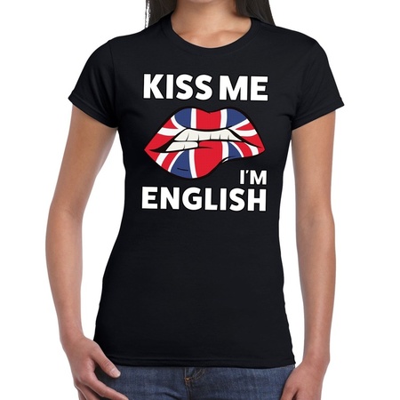 Kiss me i am English t-shirt zwart dames