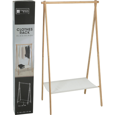 H&S Collection Clothing rack - with shelf - bamboo- light brown- white