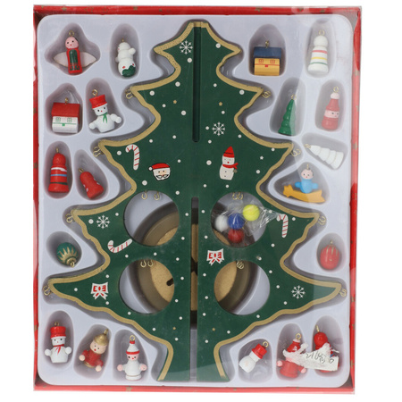 Wooden christmas tree decoration 26 cm with ornaments