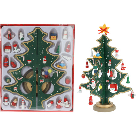 Klein decoratie kerstboompje - hout - rood - H26 cm - kinderkamer