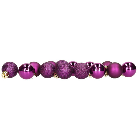 Plastic mini christmas baubles - 14x pcs - 3 cm - purple