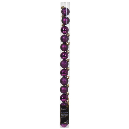 Plastic mini christmas baubles - 14x pcs - 3 cm - purple