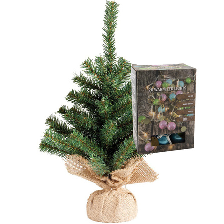 Kleine kunst kerstboom - H45 cm- incl. gekleurde kerstballen lichtsnoer