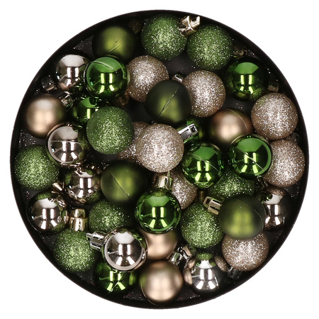Kleine kunststof kerstballen 40x st 3 cm in champagne en groen