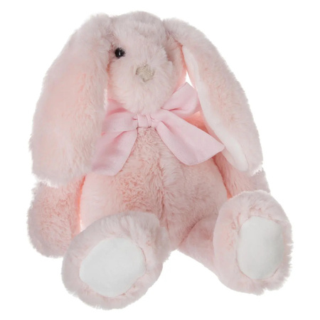 Knuffeldier konijn met strikje  - zachte pluche stof - fluffy knuffels - lichtroze - 30 cm