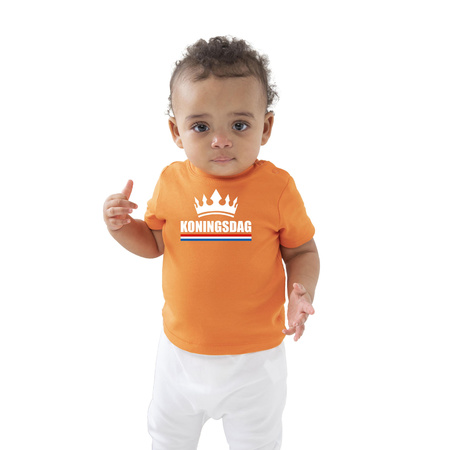 Koningsdag met kroon t-shirt oranje baby/peuter voor jongens en meisjes