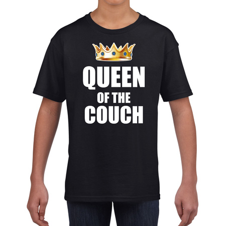 Koningsdag t-shirt queen of the couch zwart voor meisjes