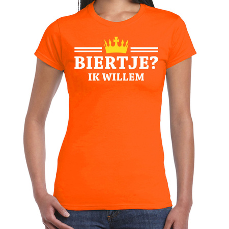 Koningsdag t-shirt voor dames - biertje, ik willem - oranje - feestkleding
