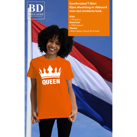 Koningsdag t-shirt voor dames - Queen - oranje - feestkleding