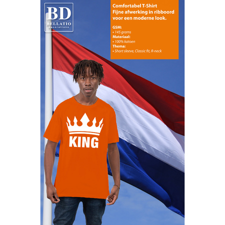 Koningsdag koppel King & Queen t-shirt oranje maat L