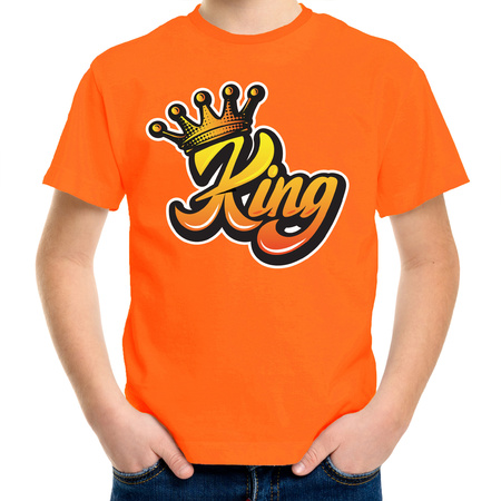 Koningsdag t-shirt voor kinderen/jongens - King - oranje - feestkleding