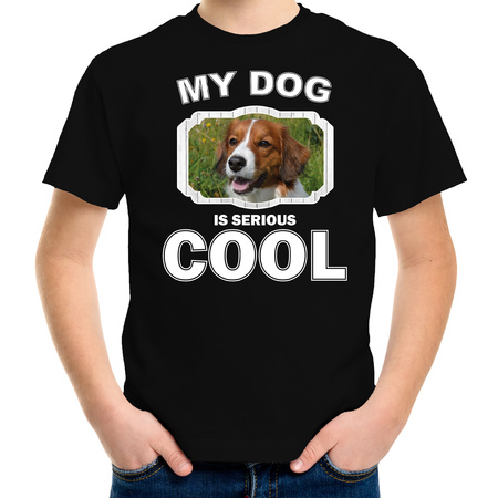 Kooiker honden t-shirt my dog is serious cool zwart voor kinderen