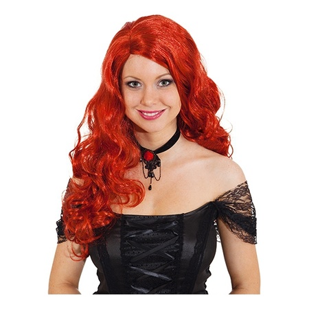 Krullende damespruik met rood haar