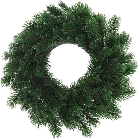 Kerstkrans 35 cm - groen - met gouden hanger/ophanghaak - kerstversiering
