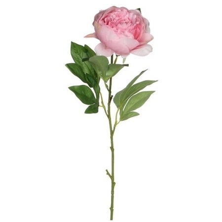 Kunstbloem pioenroos - roze - 76 cm - polyester - decoratie bloemen