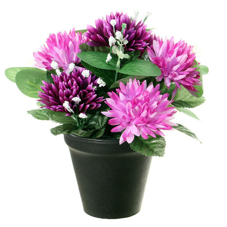 Kunstbloemen plant in pot - 2x - paars tinten - 23 cm - Bloemenstuk ornament