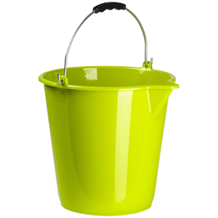 Plastic bucket with pouring spout lime green 12 liters